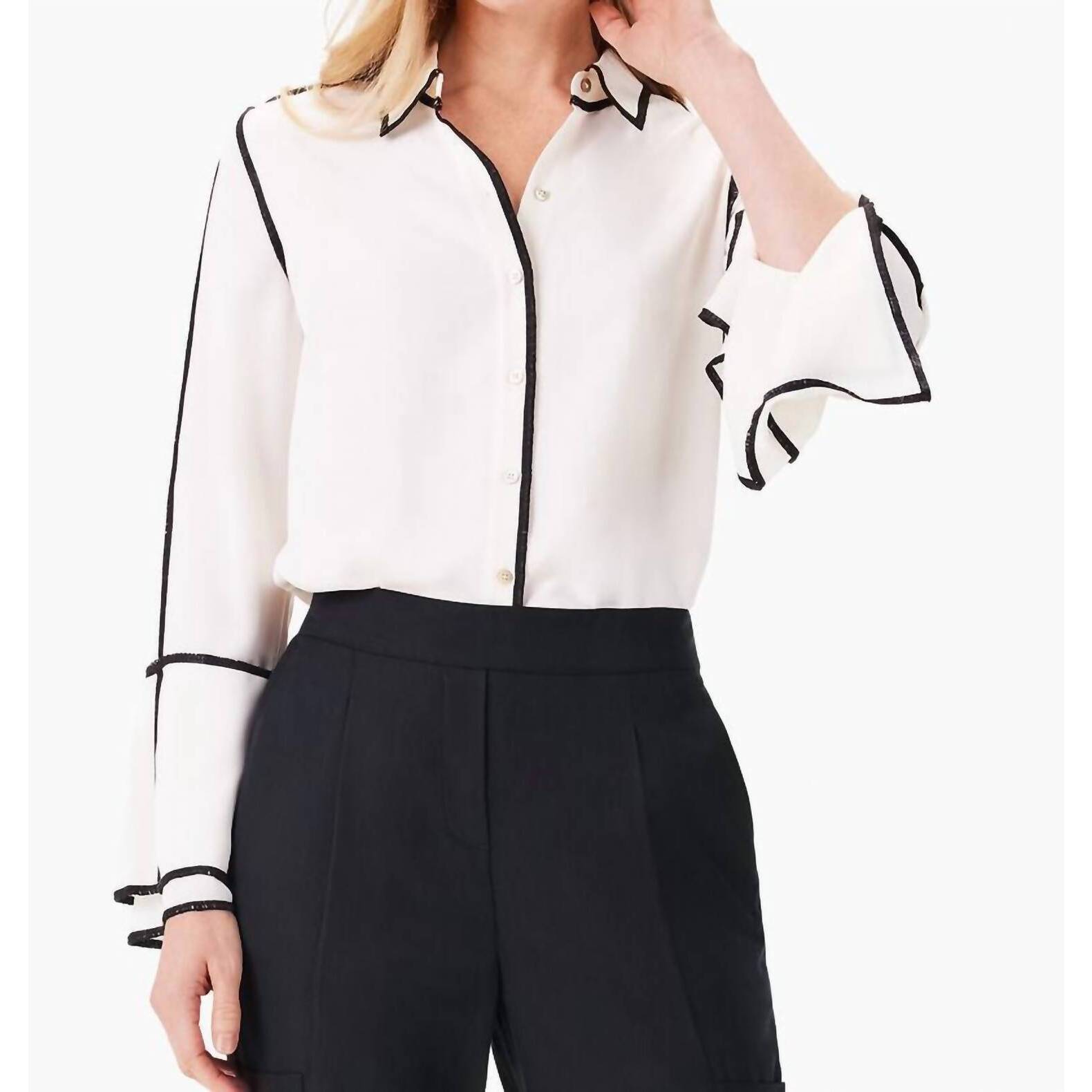 New Nic + Zoe Women's Coralee Classic Touch Of Trim Shirt In Cream